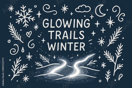 Glowing Winter Trails. Glowing trails winter. Hand-drawn doodle illustration of Glowing trails winter. Central