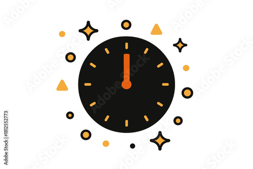 Minimalist New Year Clock. New Year’s Eve Clock. Flat minimalist vector illustration of a New Year’s Eve Clock