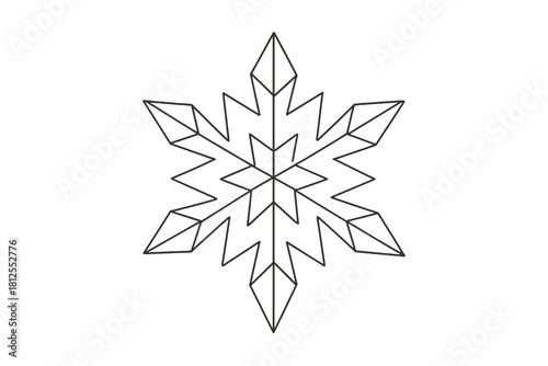 Delicate Origami Snowflake. Winter origami art. Minimalistic one-line drawing delicate folded snowflake with