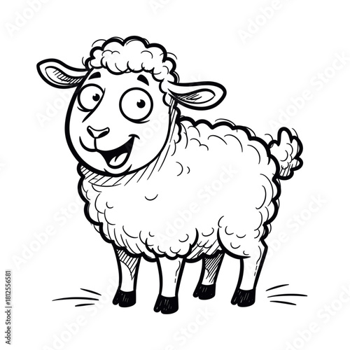 Sheep symbolizing wool, farm animals, and playful kids themes. Line art vector illustration, isolated on a transparent background