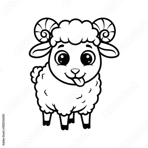Minimalist black outline vector icon of a cute lamb character, symbolizing children’s design, softness, wool and playful themes, isolated on a transparent background
