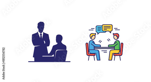 Business meeting and interview illustration showcasing discussion and professional interaction