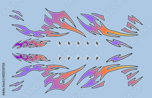 Orange and purple with stars livery design set for racing drift cars