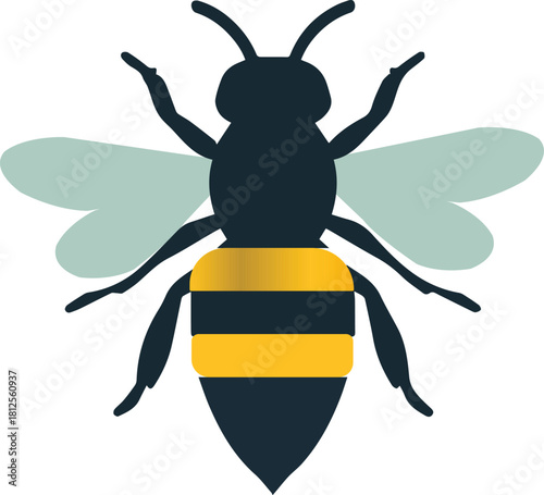 Stylized illustration of a black and yellow striped bee