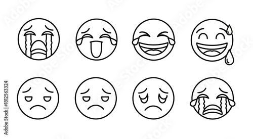 Emoji line art set expressing a range of emotions