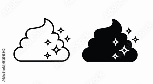 Poop icon set clean shiny and sanitary feces in black and white