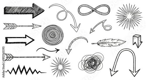 Hand drawn arrow and decorative element doodle collection