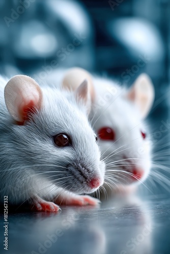 White mice resting close together in a calm indoor setting near soft light