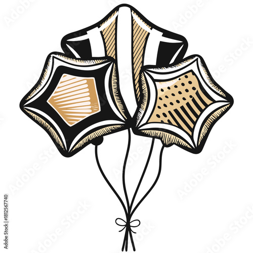 Decorative star-shaped balloons in gold and black design  