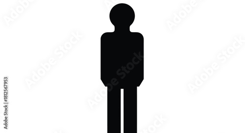 Vector illustration of minimalist black silhouette of a standing human figure, representing a person, individual, or user, isolated on
