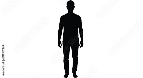Vector illustration of full body silhouette of a standing adult man in a casual pose, facing forward, with a neutral stance, isolated on
