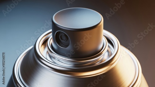 Close up of a silver spray can nozzle with a blurred background