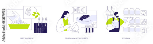 Seed treatment and modification isolated cartoon vector illustrations se