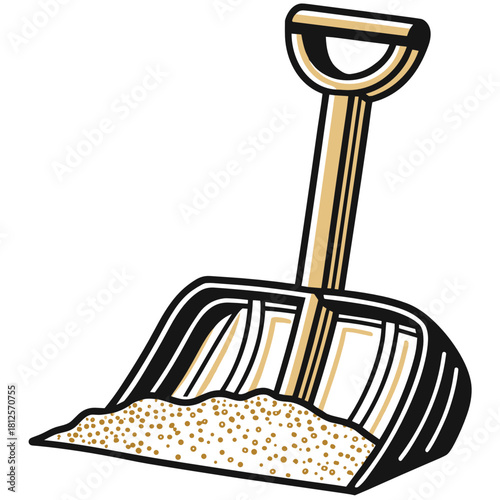 Shovel with snow isolated on white background for winter activities  