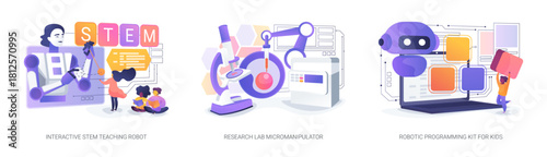 Educational and Scientific Robotics in Action abstract concept vector illustrations.