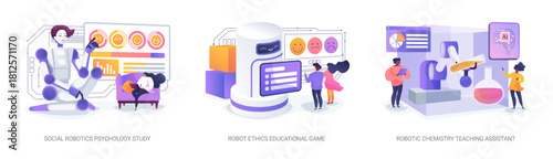 Robots for Education and Social Research abstract concept vector illustrations.