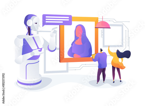 Interactive Museum Guide Robot abstract concept vector illustration.