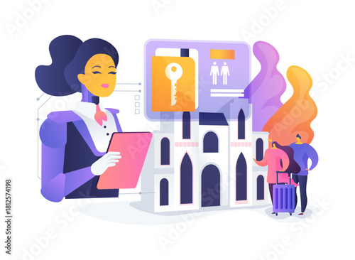Smart Hotel Concierge Robot abstract concept vector illustration.
