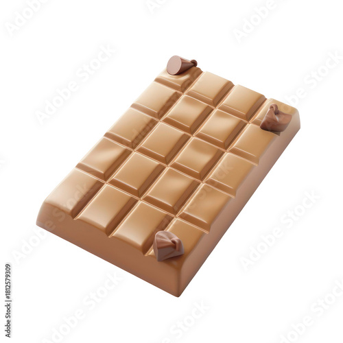 3D Glossy Milk Chocolate Bar Sweet Illustration isolated on transparent background
