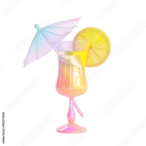 3D Tropical Cocktail Glass Colorful Summer Drink Illustration isolated on transparent background