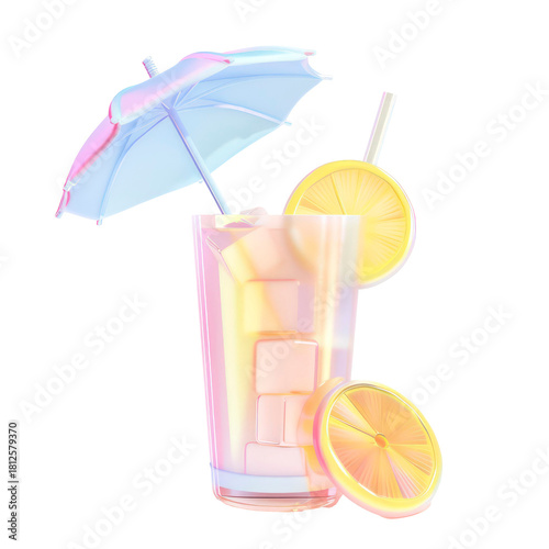 3D Tropical Cocktail Glass Colorful Summer Drink Illustration isolated on transparent background