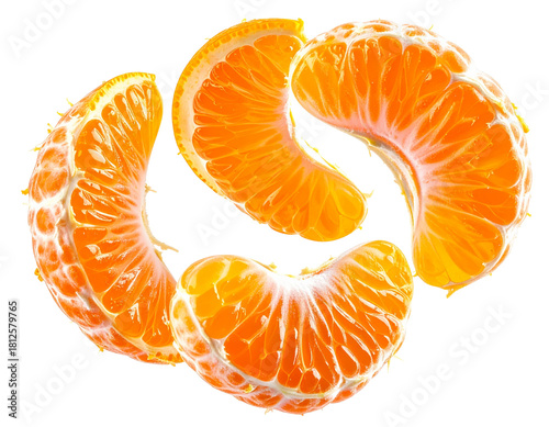 Dynamic Spiral Flight of Tangerine Slices with Depth Perspective, Transparent PNG