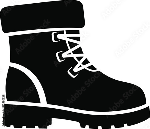 Black and silhouette icon of a sturdy laceup hiking boot