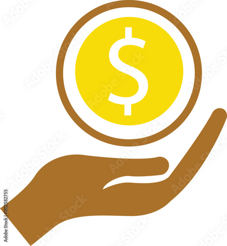  money coin icon, salary money, invest finance, hand holding dollar coin bag