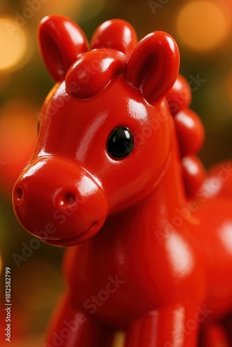 Close-Up Red Kawaii Horse Face, 3D Render