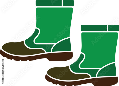 gardening tool green boots vector illustration