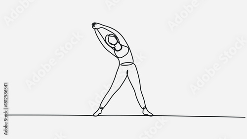 Continuous One-Line Art of a Woman Doing Side Stretch Exercise