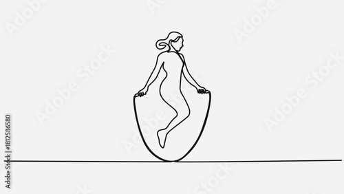 Continuous One Line  Art of a Woman Skipping Rope