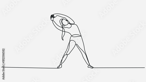 Continuous One-Line Art of a Woman Doing Side Stretch Exercise