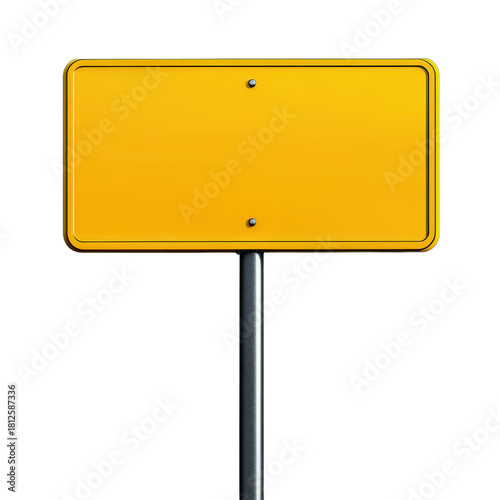 A blank yellow road sign placed on a white background for custom information display