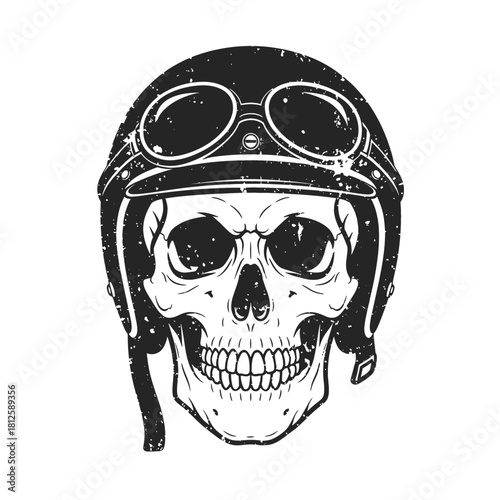 Grunge Style Detailed Skull with Helmet and Goggles Illustration