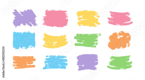 Chalk lines, square frames, pencil underlines, crayon stroke by pen, brush scribbles. Vector color rectangle charcoal hand drawn sketch elements. Doodle grunge style texture. Best for social media