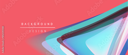 Abstract geometric shapes overlap, creating dynamic visual effect. Pink backdrop enhances cool color palette. Modern design element.