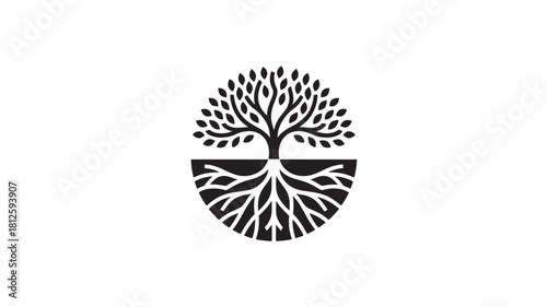 Elegant tree of life vector logo minimalist design with roots and branches symbol of growth and connection