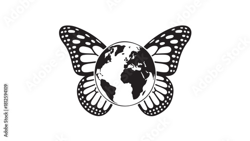 Earth globe with butterfly wings vector illustration representing environmental protection nature conservation and global sustainability isolated on white background