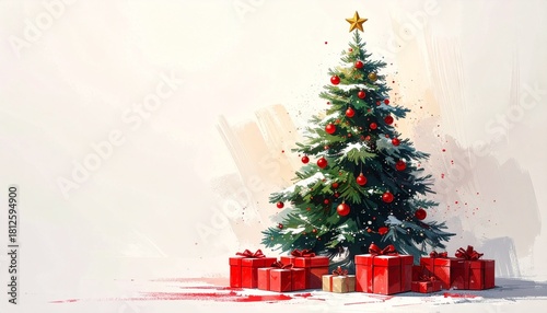 Choinka na Boże Narodzenie z gwiazdą betlejemską oraz prezentami