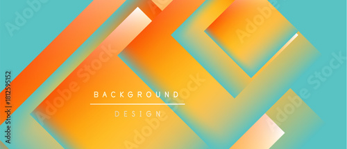 Abstract geometric design. Overlapping layers create vibrant orange, turquoise gradients. Modern aesthetic, suitable for digital backgrounds.