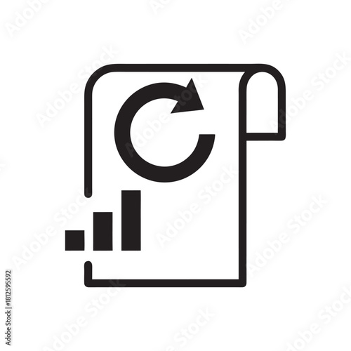 Minimal Black and White Vector Icon of Report Refresh with Growth Chart for Business and IT Technology