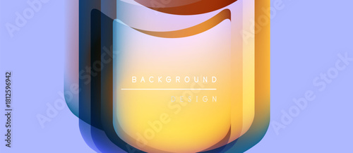 Abstract design features layered shapes, gradient colors. Soft purple backdrop complements warm orange hues. Text reads background design.