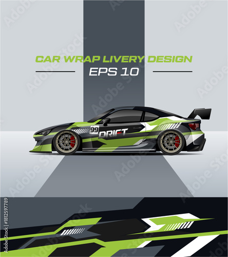 Car wrap livery design for stripe racing background kit designs for vehicle, race car, rally and livery