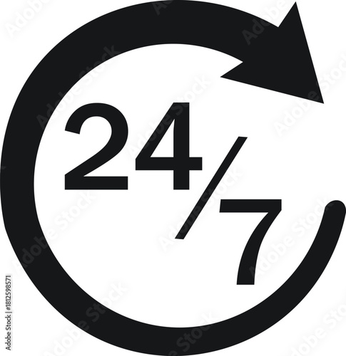 24 7hours service clock icon vector set 24h open all day service concept 24 hours service 