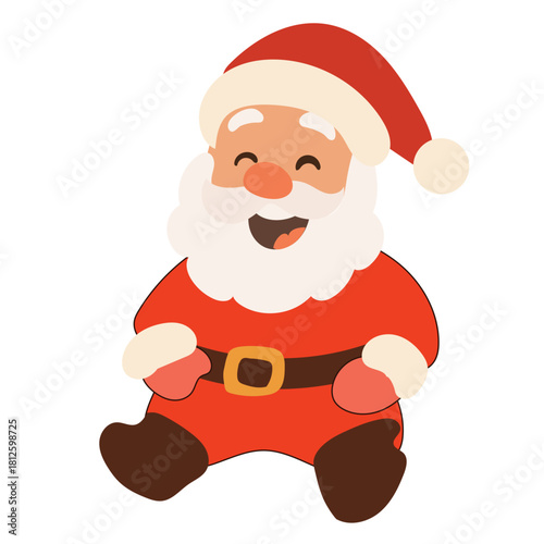 Cartoon Santa Claus Character. Funny Positive Christmas Holiday Symbol Icon. Happy Santa Claus Portrait for Winter Xmas or New Year Gift Decoration. Merry Christmas Celebration Greeting Element.  