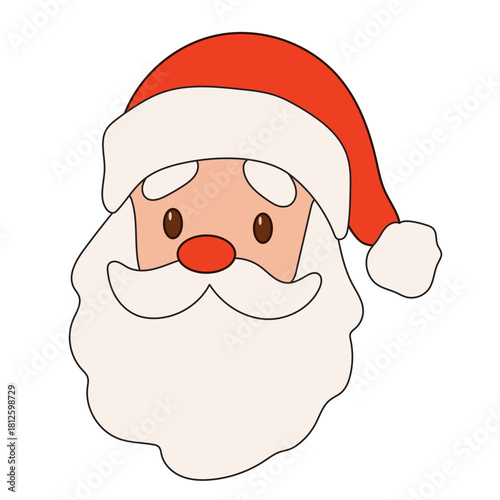 Cartoon Santa Claus Character. Funny Positive Christmas Holiday Symbol Icon. Happy Santa Claus Portrait for Winter Xmas or New Year Gift Decoration. Merry Christmas Celebration Greeting Element.  