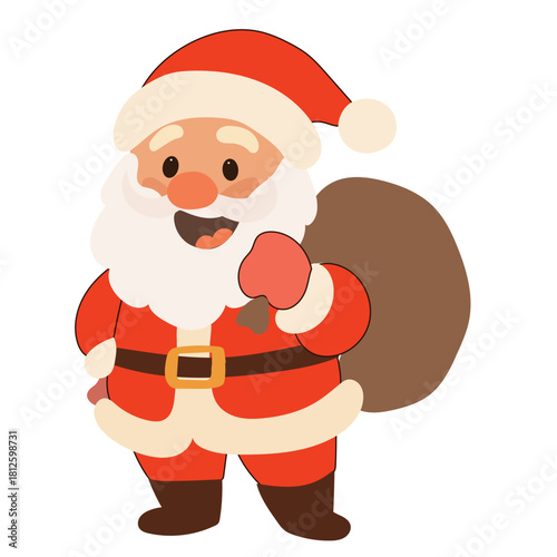 Cartoon Santa Claus Character. Funny Positive Christmas Holiday Symbol Icon. Happy Santa Claus Portrait for Winter Xmas or New Year Gift Decoration. Merry Christmas Celebration Greeting Element.  