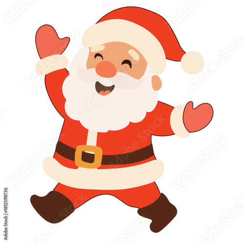 Cartoon Santa Claus Character. Funny Positive Christmas Holiday Symbol Icon. Happy Santa Claus Portrait for Winter Xmas or New Year Gift Decoration. Merry Christmas Celebration Greeting Element.  