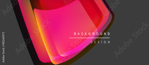 Abstract layers create vibrant gradient effect. Pink, red hues dominate dark gray backdrop. Modern design element.